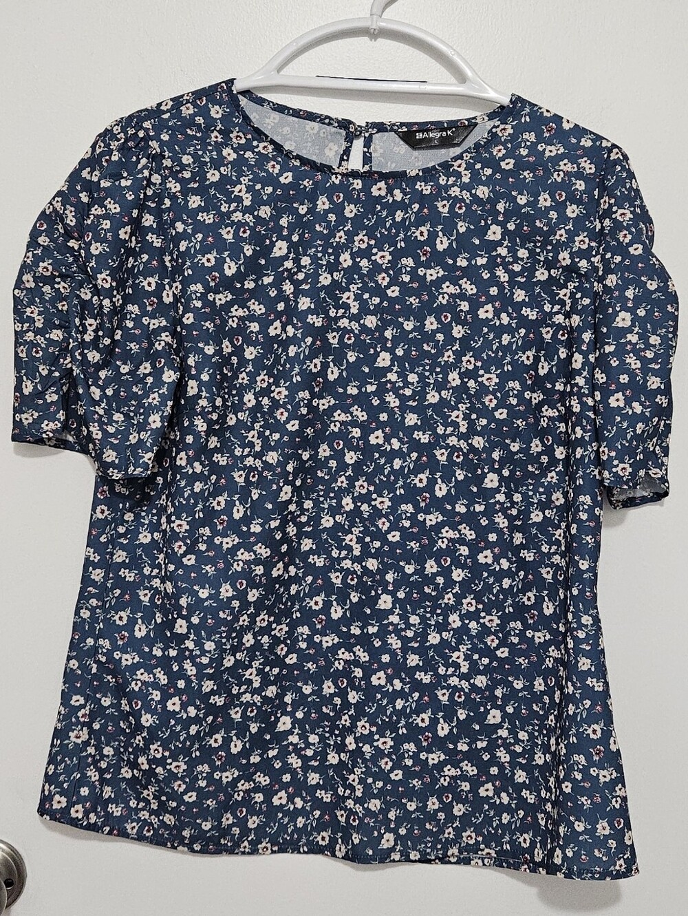 Allegra K Blue Floral Puff Sleeve‎ Top Size Large